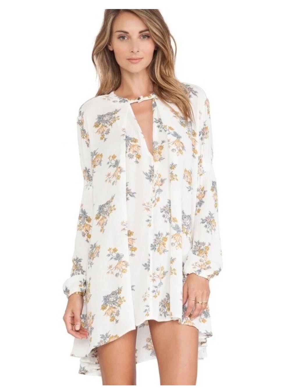 Free People Tree Swing Crepe Orchid Printed Choker Neck Tunic dress size small